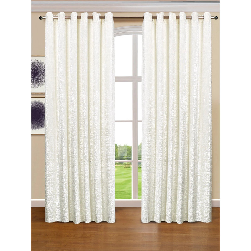 Velvet Semi Sheer Curtain Panel Pair, 117cm Width x 137cm Drop, White