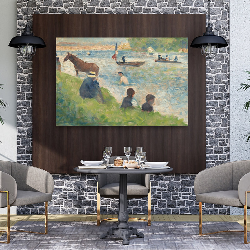 Horse And Boats, 1883-1884 Contemporary Horse Wall Art Print by Georges Pierre Seurat - Wrapped Canvas Print