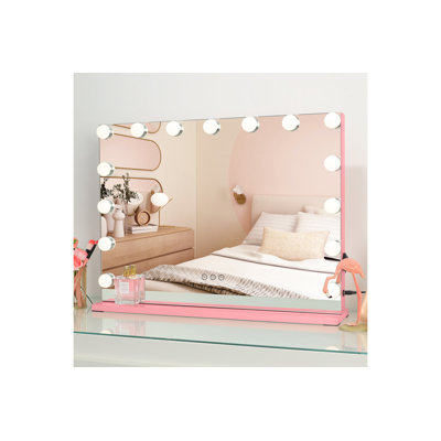 Miroir de maquillage avec 17 ampoules, 3 modes d'éclairage, luminosité réglable, écran tactile, port USB, fixation murale ou sur table