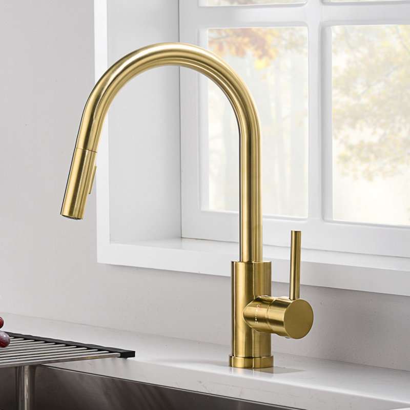 Single Handle Two Modes Pull-down Kitchen Faucet, Brushed Gold