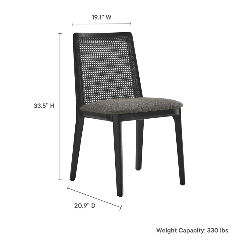 Monarch Wood And Rattan Dining Side Chair, Gray/Black