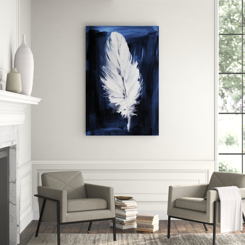 Indigo Feathers III Painting by Barclay Butera, Image Brush Gel, 60" H x 40" W x 1.5" D