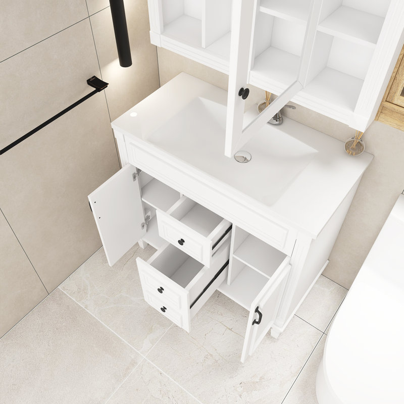 Ensemble de meuble-lavabo autoportant 36 po avec comptoir en céramique et armoire à pharmacie 36 po, Blanc