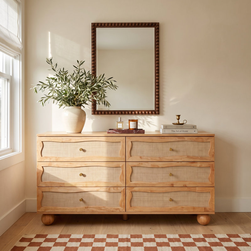 Tourmaline Natural Wood & Rattan Wavy Dresser