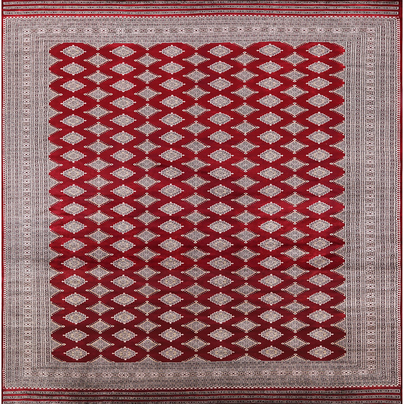 Tapis oriental rouge / gris Jaylene, Carré 4 pi