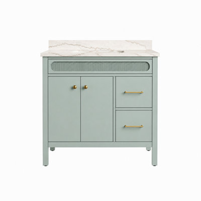 Selvaro 36"W x 21"D Seaglass Vanity and Castella de Blanc Vanity Top with Rectangular Undermount Single Bowl