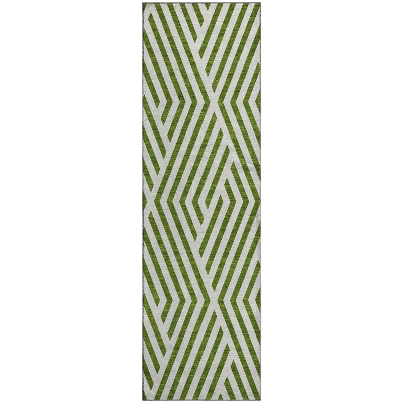 Premium Machine Washable Cerrito AMF550 Olive Rug, Runner 2'3" x 7'6"