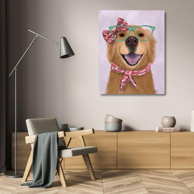 Dakota Fields Fab Funky Gallery Wrapped Canvas Art Titled: Golden Retriever, Glasses and Scarf