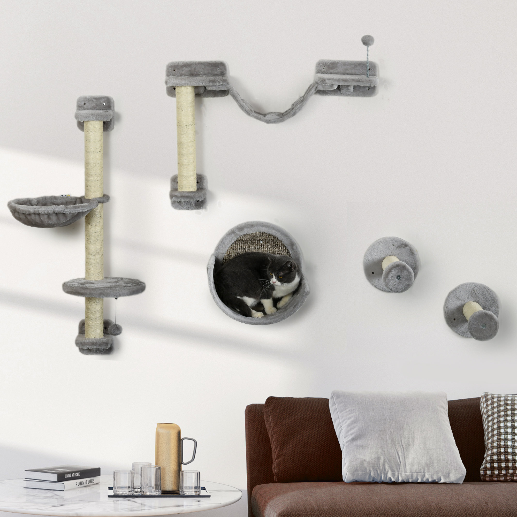 Étagère Pour Chat Pour Hamac Mural, Étagères Et Perchoirs Pour Grimper, Avec Marche De Pont En