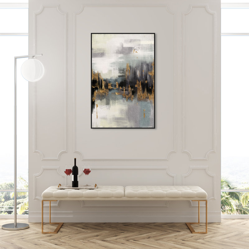 Gold Peaks Landscape, Abstract Mountains Modern Gray - peinture sur toile, H 45 po x l 30 po x P 1,75 po