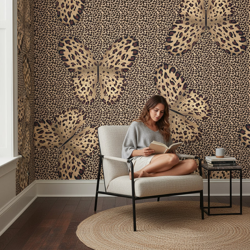Papiers peints papillons, décoration murale éclectique moderne