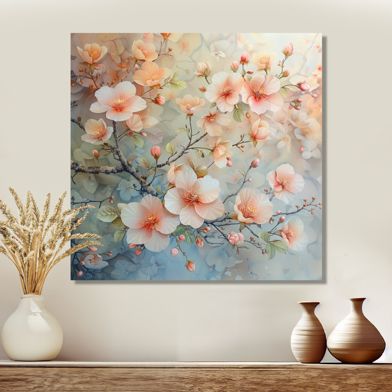 Rose gris rougissant, branche de cerisier en fleurs I - impression d'art mural cerisier en fleurs, Métal métal