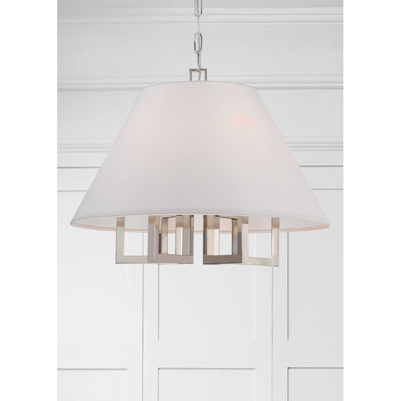 Polished Nickel 6-Light Mini Chandelier with White Silk Shade