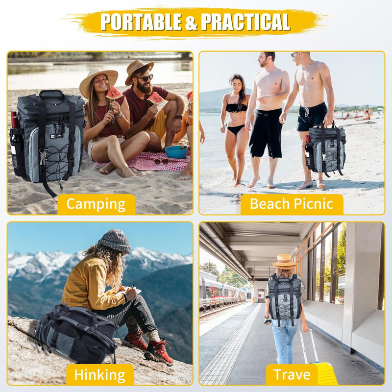 40 glacières pour sac à dos, grand sac à dos pour glacière, glacières de camping isolantes et imperméables, Gris