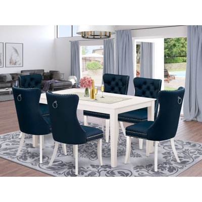 6 Piece Dining Room Set Contains a Rectangle Modern Dining Table and 4 Parson Chairs with a Bench, linen white