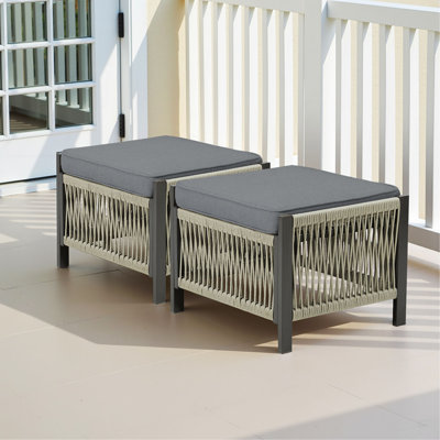 Ensemble de 2 repose-pieds d'extérieur en osier PE avec coussin pour la cour ou la terrasse
