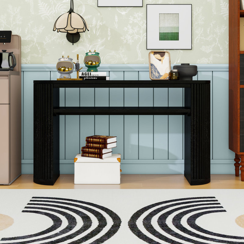 Farmhouse Console Table with Open Shelf, Black