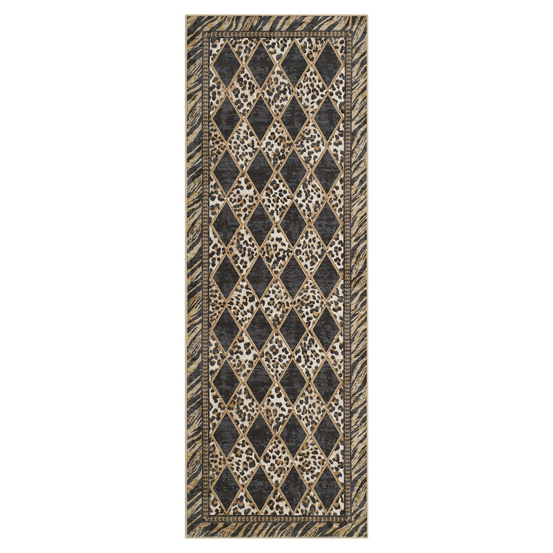 Animal Print Machine Washable Rugs for Living Room Bedroom Non Slip Soft Low Pile Checkered Indoor Carpet for Dining Room
