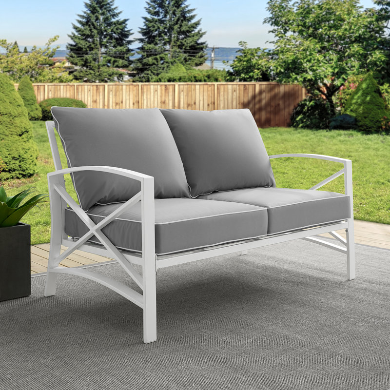 Mosier 54'' Wide Metal Loveseat with Cushions, Gray, White