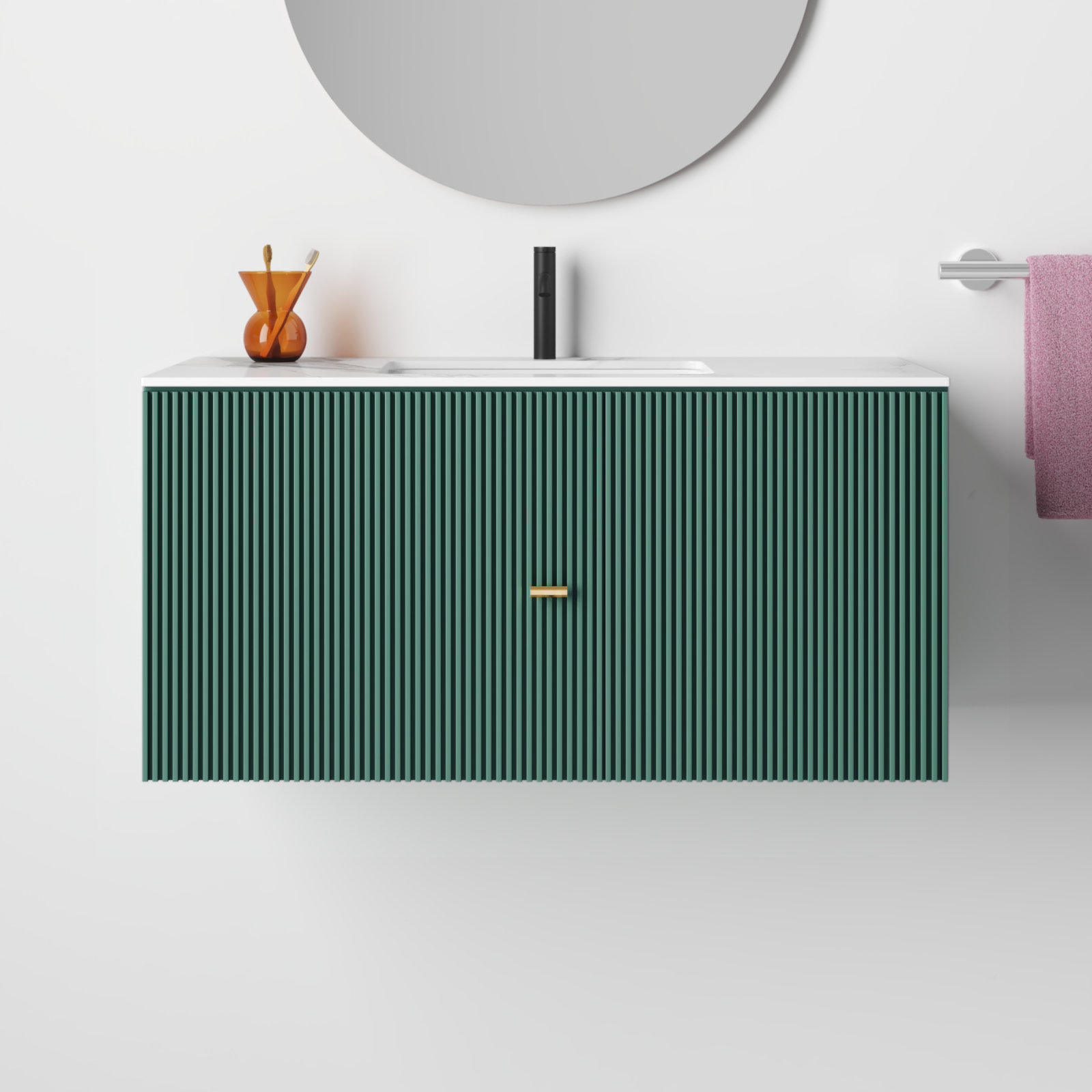 Jamell 42 Wall Mount Modern Bathroom Vanity, Forest Green, White