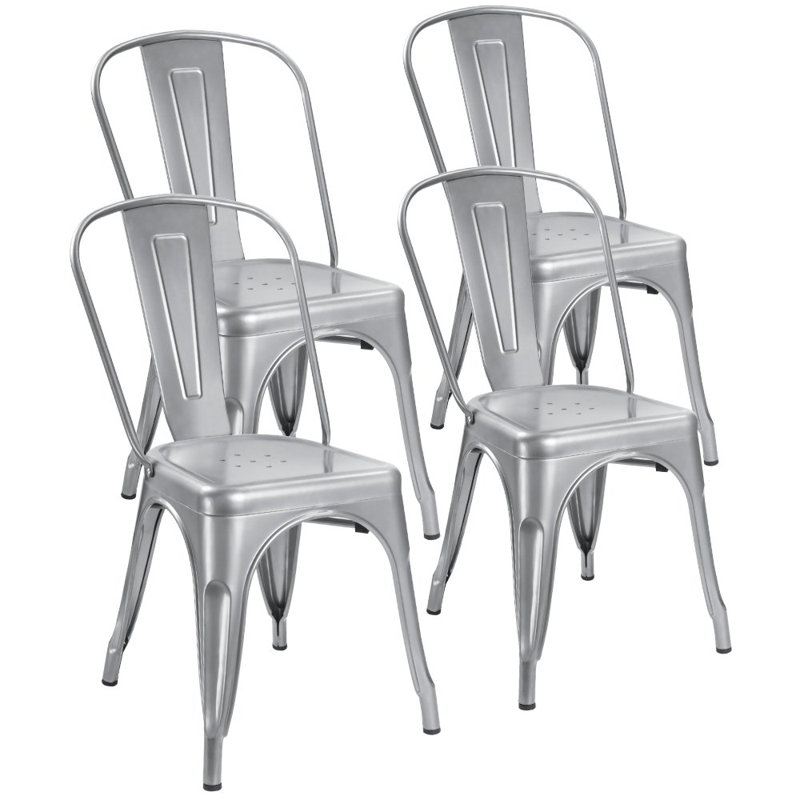 Chaise d'appoint empilable à dossier à lattes en acier Lilian, Argent