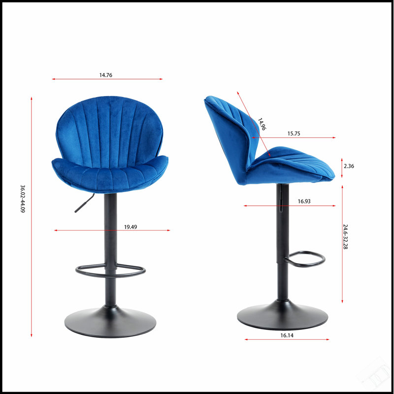 Tabourets de bar réglables avec dossier et repose-pieds, tissu confortable et doux pour la hauteur du comptoir, Bleu