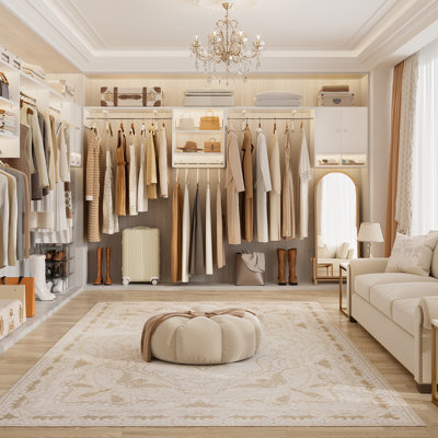 5-10Ft Closet Organizer With Cabinet And 3 Hanging Rods