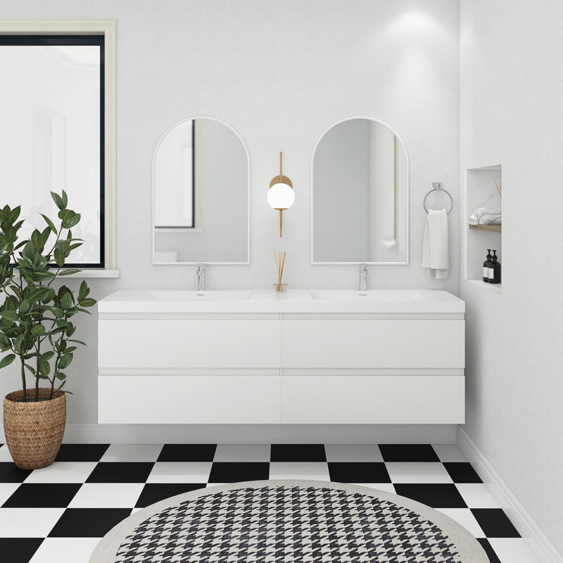 Ensemble de meuble-lavabo mural 71 po avec plateau en résine 71 po