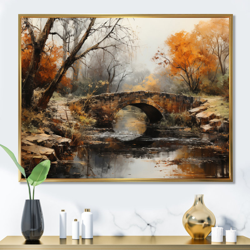 «Beige Bridge Whispers Of History III», reproduction d'art sur toile, H 30 po x l 40 po x P 1,5 po, Cadre flottant doré
