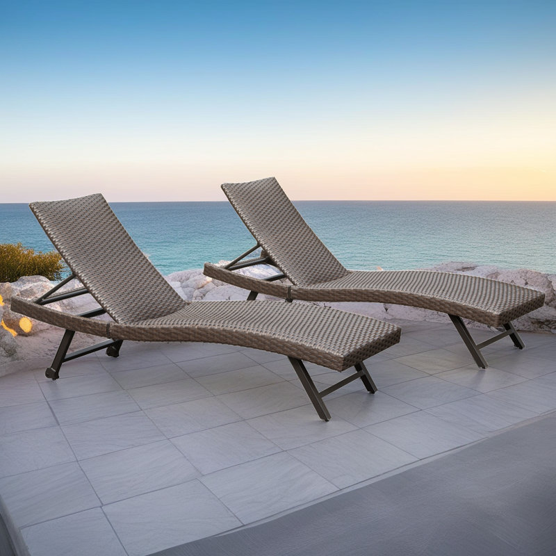 Ensemble de chaises longues réglables de qualité supérieure 2 pièces - Design toutes saisons en aluminium et osier