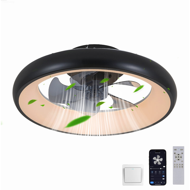 Ventilateurs de plafond modernes intelligents avec lumières à intensité variable, télécommande, noir