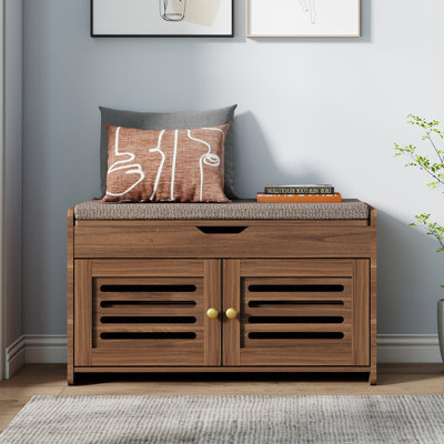 Banc à chaussures blanc 31,7 po avec rangement rabattable, tablettes réglables et coussin amovible