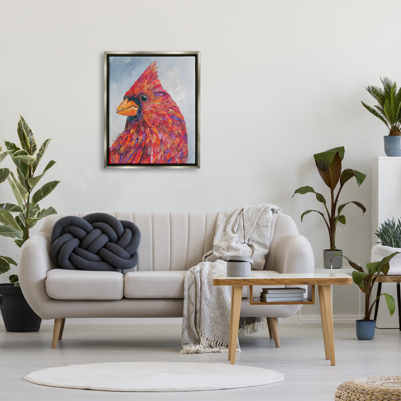«The Messenger Red Cardinal Layered Collage Bird» par Lisa Morales, peinture sur toile tendue, H 31 po x l 25 po x P 1,5 po
