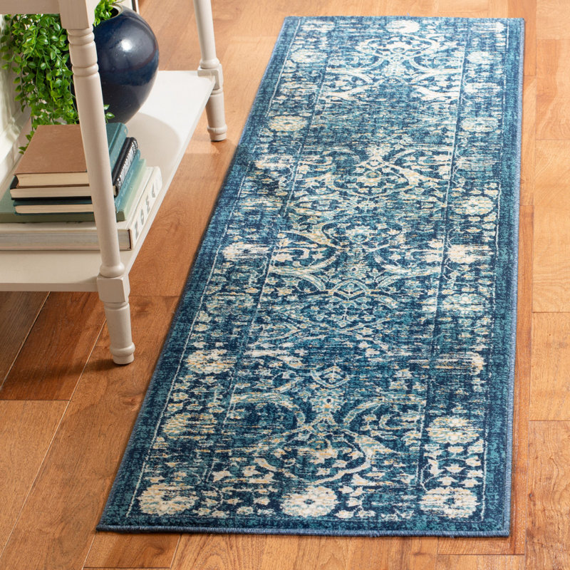 Tapis oriental bleu marine / beige Osakis, Tapis de couloir 2 pi x 8 pi