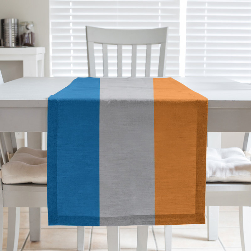 Chemin de table basket New York, L 90 po x l 16 po, Bleu / Argent / Orange, Polyester sergé