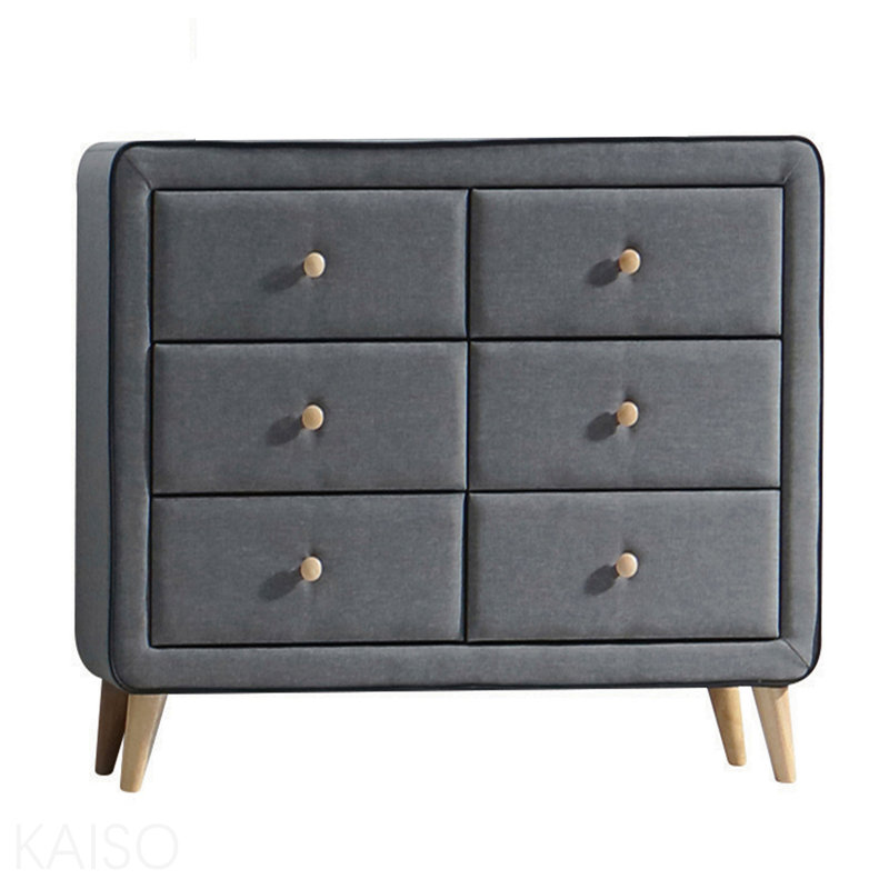 Light Grey Upholstered 6-Drawer Double Dresser