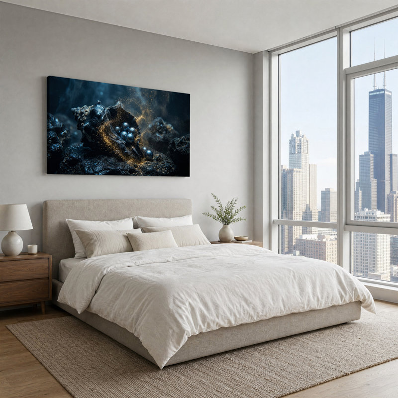 Art mural sur toile coquillage noir avec poussière dorée, L 58 po x H 28 po