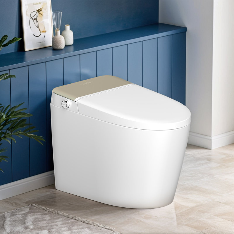 Toilette à bidet allongée avec couvercle à ouverture / fermeture automatique, siège chauffant et lavage à l'eau chaude