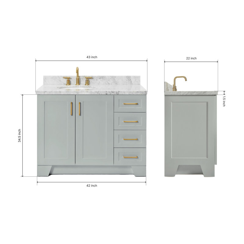ARIEL TAYLOR 43 IN RIGHT OFFSET RECTANGLE SINK VANITY, Left, Oval, Gray