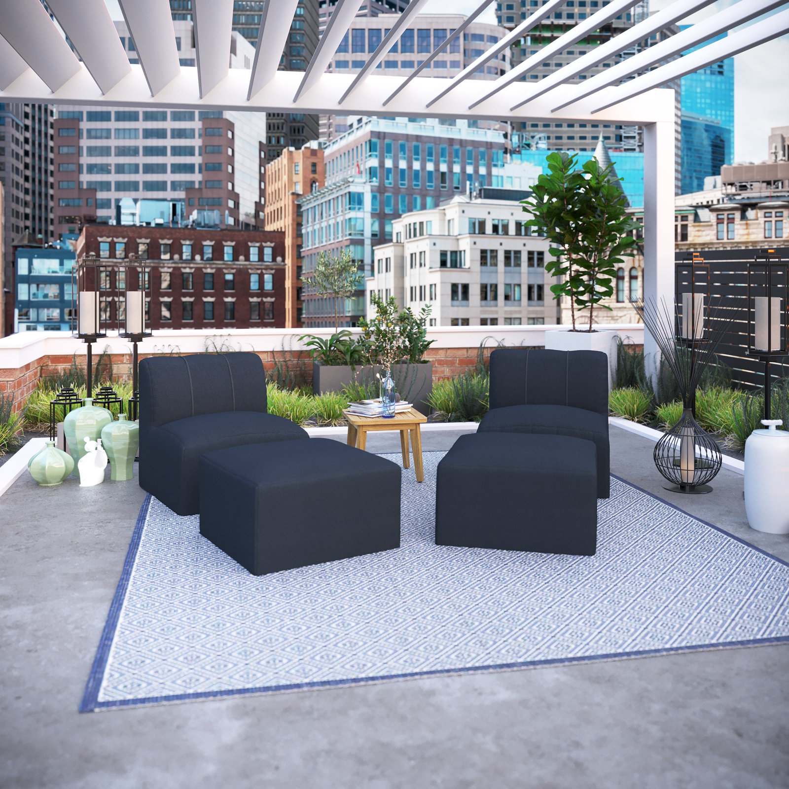 Praia Sunbrella® Patio Seating Group, Canvas Navy Sunbrella® Canvas