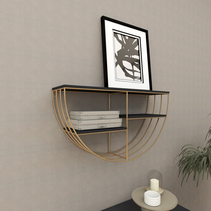 Wooden 3 Shelves Wall Shelf with Half Moon Shape