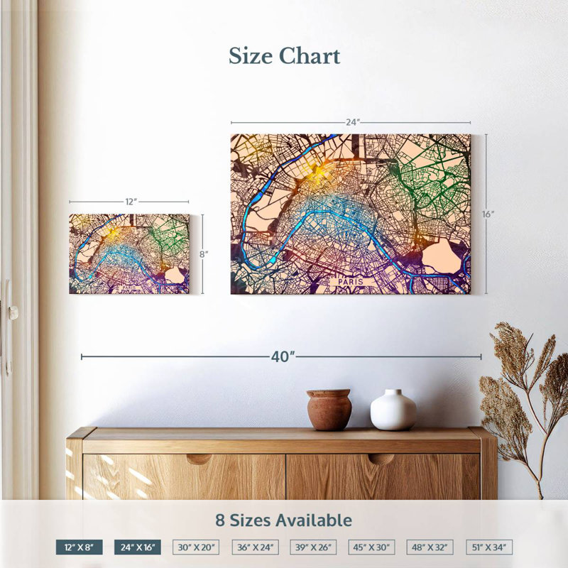 Carte vibrante de la ville d'Aliaz, H 16 po x l 24 po