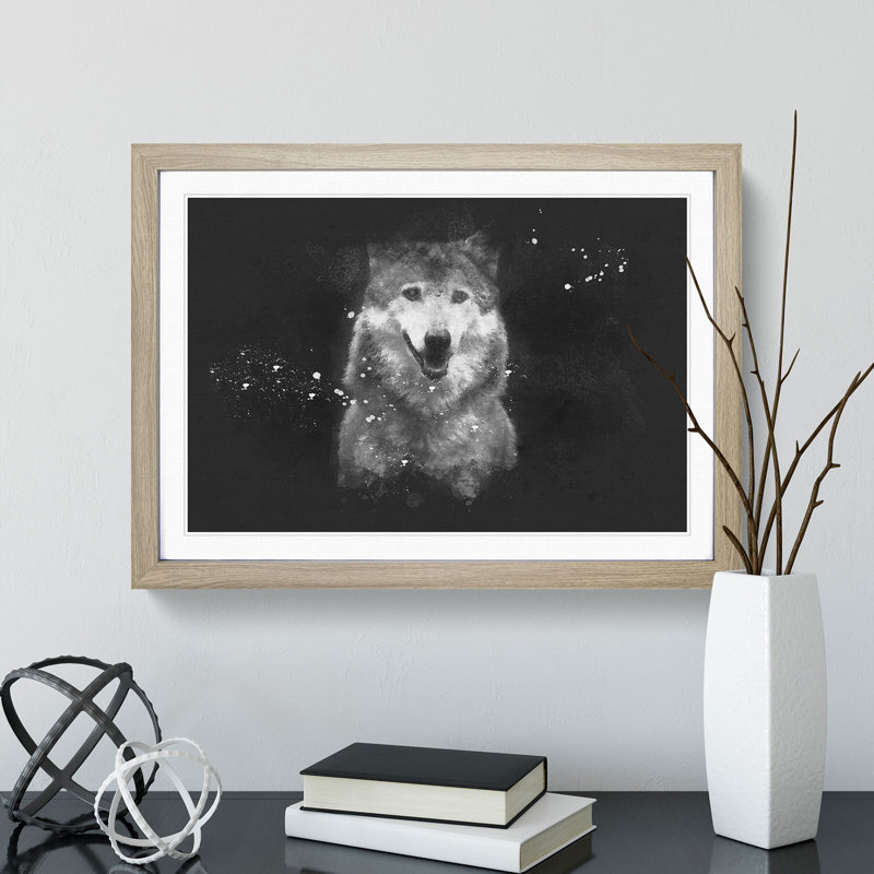 Wolf Portrait - Picture Frame Graphic Art Print, 33cm H x 45cm W x 2cm D, Oak Framed