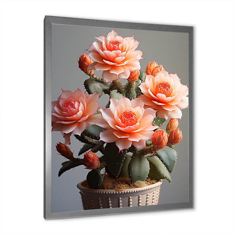 Cactus pêche Aiguilles I - impression, H 20 po x l 12 po x P 1 po, Cadre simple argenté