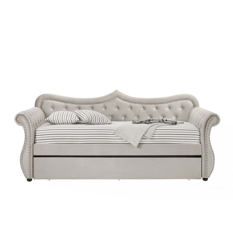 Lit de jour en velours avec couchette, taille simple, Beige