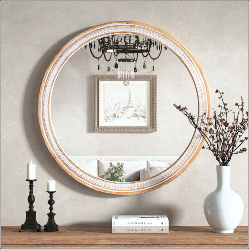 Miroir mural rond en bois massif de style campagnard, miroirs décoratifs rustiques en cercle bohème pour la salle de bain, miroir mural Shabby Chic pour le meuble-lavabo du salon