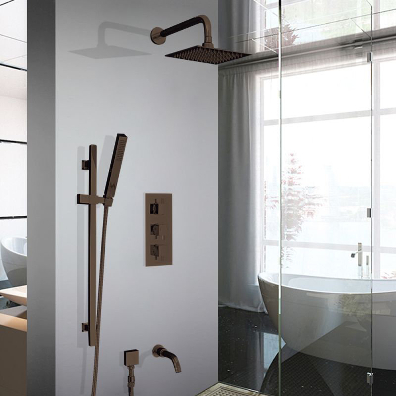 Wall-Mounted 8 Inch Shower System with Rain Head and Thermostatic Mixer Valve, Bronze