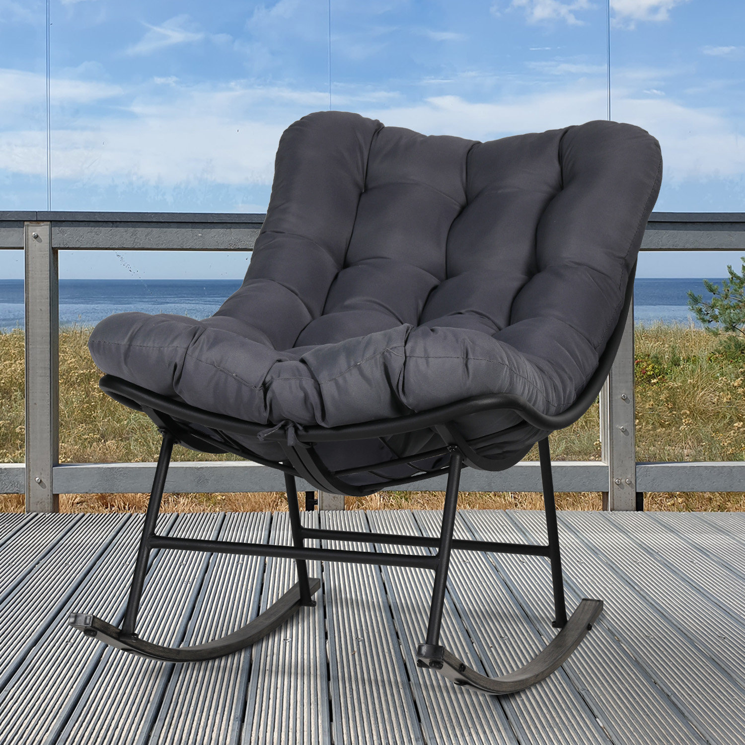 George Oliver Grizzard Powder Coated Steel Outdoor Rocker Chair ...