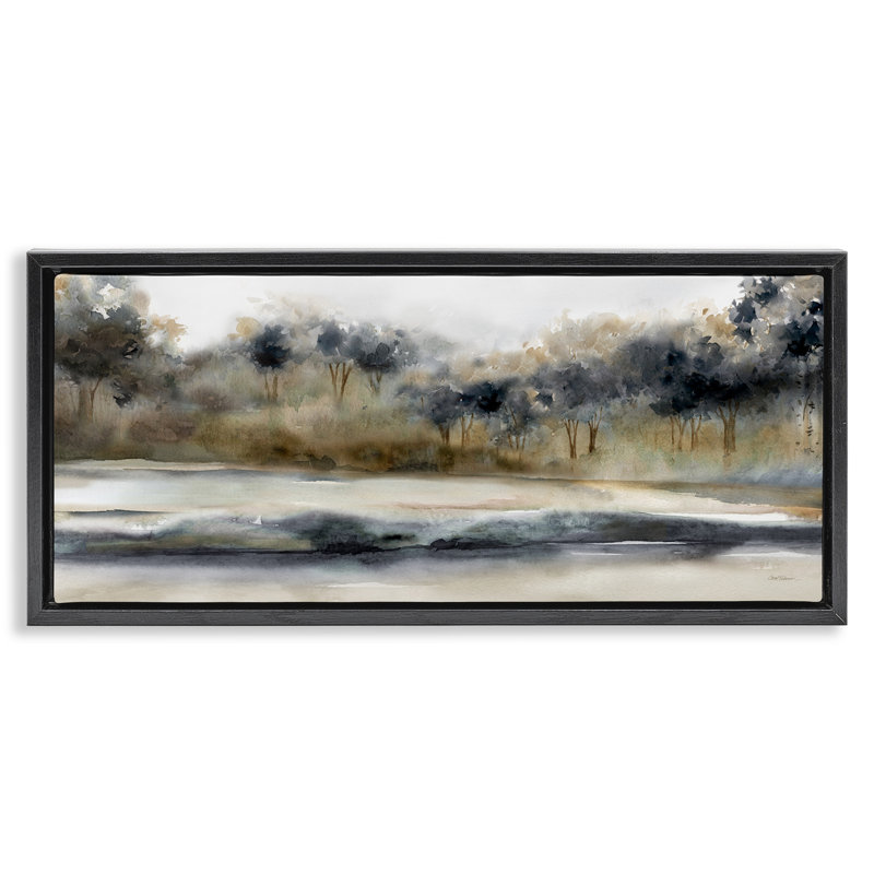 Paysage abstrait dans une nature, Cadre flottant noir de jais, H 14 po x l 31 po
