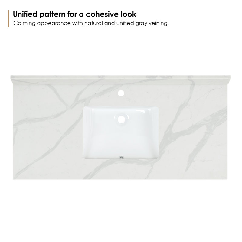 Arbios 48" Calacatta White Quartz Vanity Top with Sink